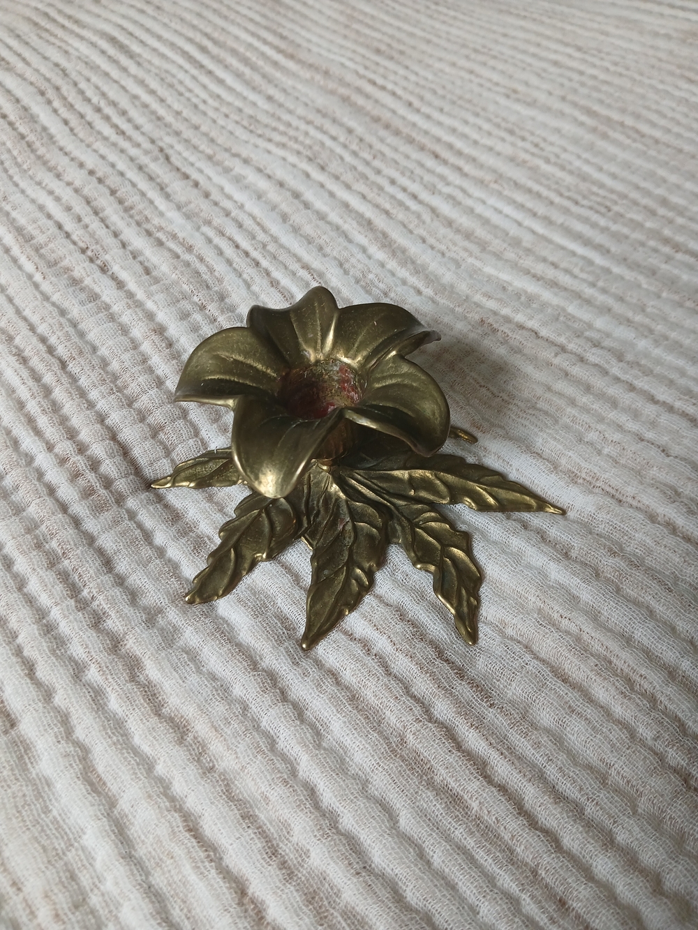Brass Floral Candle Holder / Antique Candle Holder